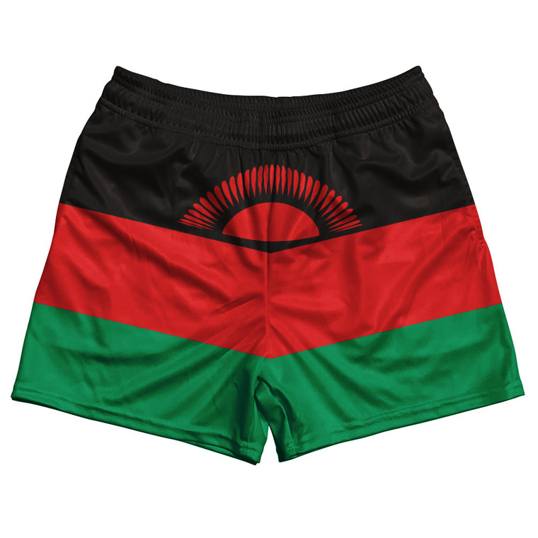 Malawi Country Flag Rugby Shorts - Black & Red & Green