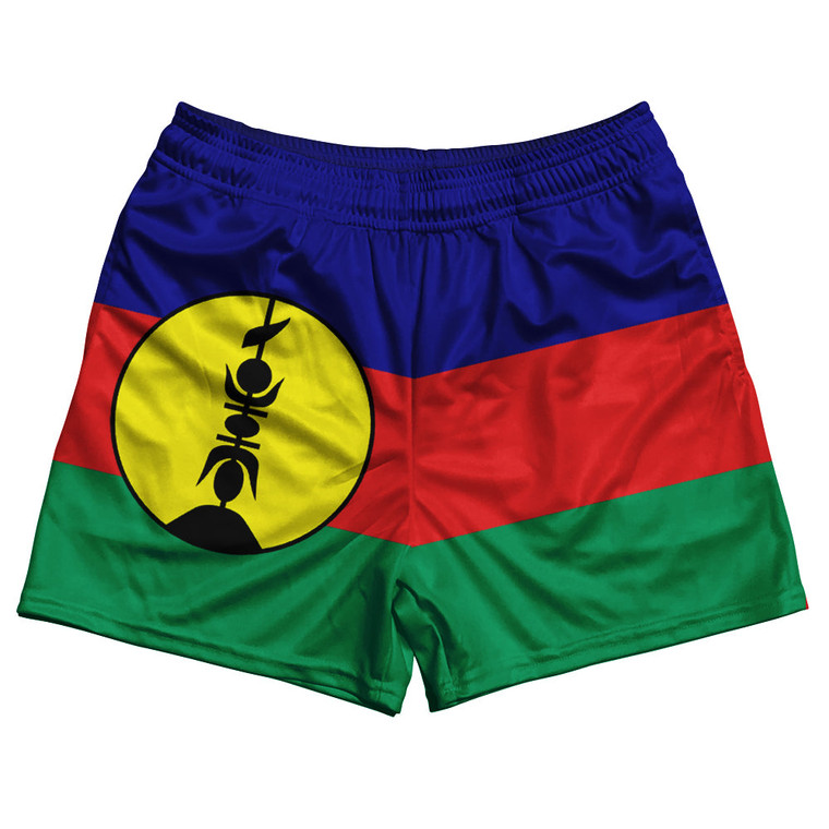 New Caledonia Country Flag Rugby Shorts - Blue & Red & Green