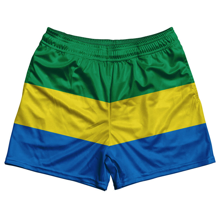 Gabon Country Flag Rugby Shorts - Green & Yellow & Blue