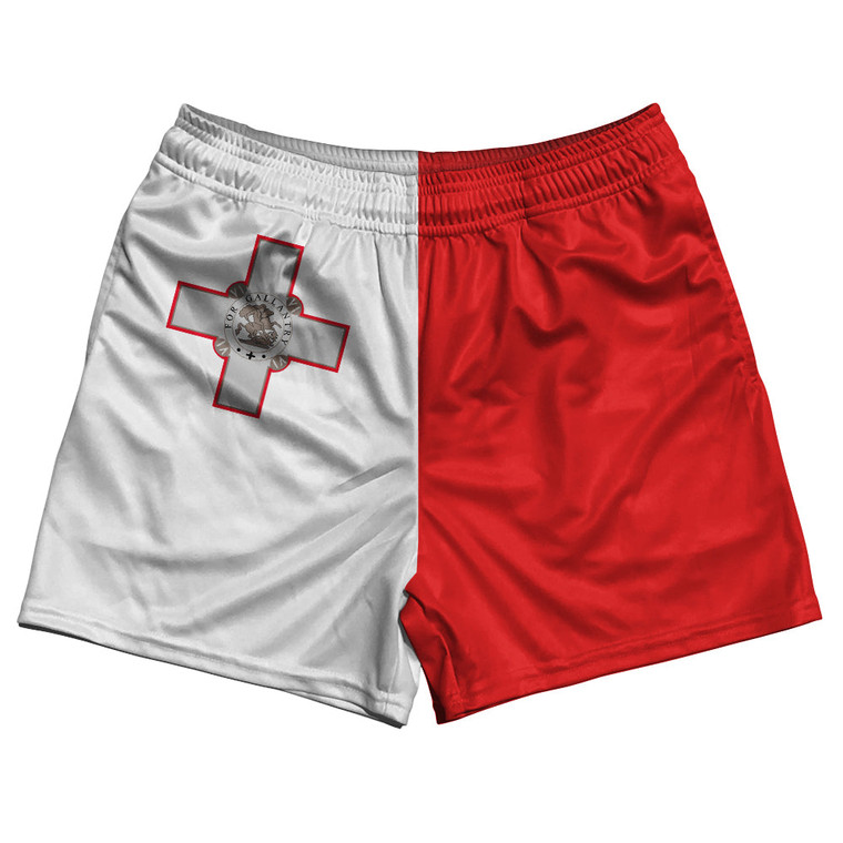 Malta Country Flag Rugby Shorts - White & Red
