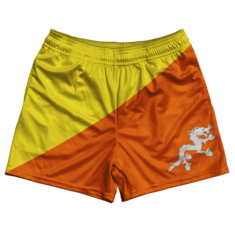 Bhutan Country Flag Rugby Shorts - Yellow & Orange & White