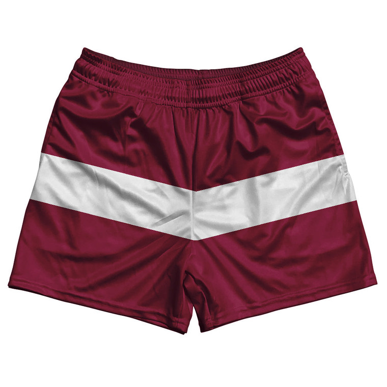 Latvia Country Flag Rugby Shorts - Dark Red & White