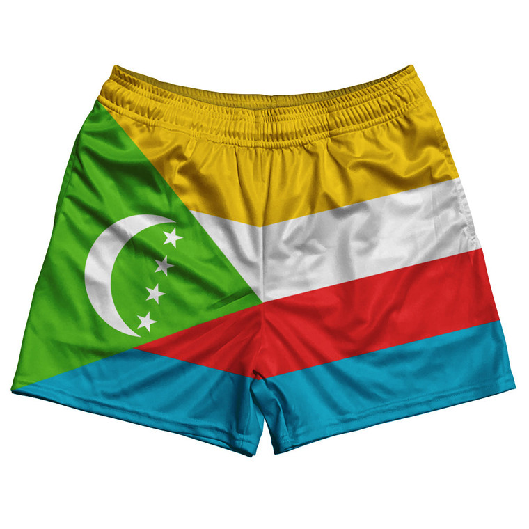 Comoros Country Flag Rugby Shorts - Green & Yellow & White