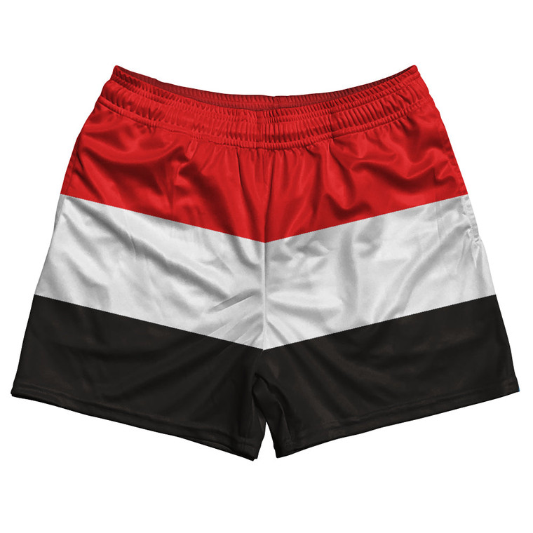 Yemen Country Flag Rugby Shorts - Red & White & Black