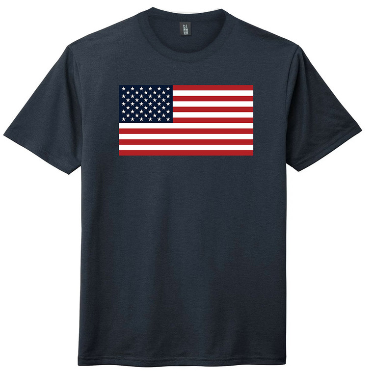 American Flag 12 inches Mens Tri-Blend DTG T-shirt - Navy Blue Solid