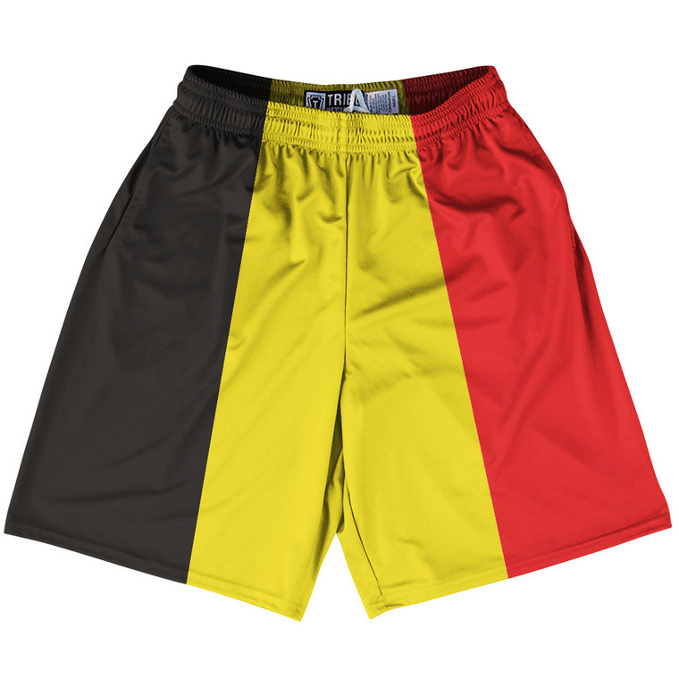 Belgium Country Flag Lacrosse Shorts - Black & Yellow & Red