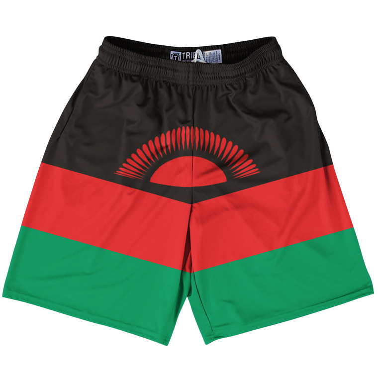 Malawi Country Flag Lacrosse Shorts - Black & Red & Green