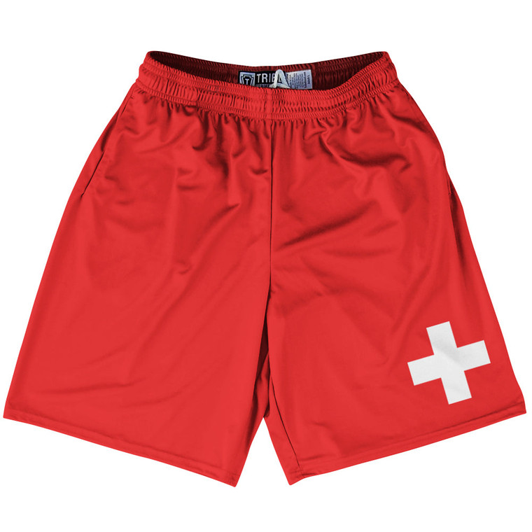 Switzerland Country Flag Lacrosse Shorts - Red & White