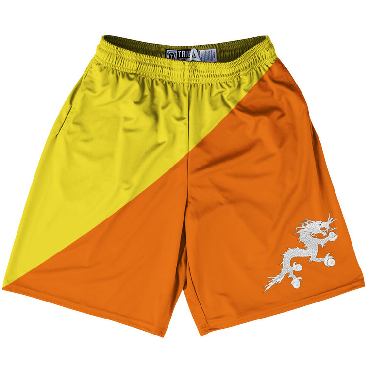 Bhutan Country Flag Lacrosse Shorts - Yellow & Orange & White