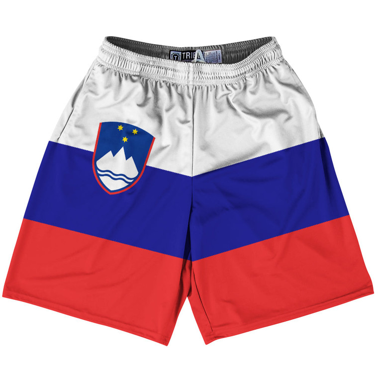 Slovenia Country Flag Lacrosse Shorts - White & Blue & Red
