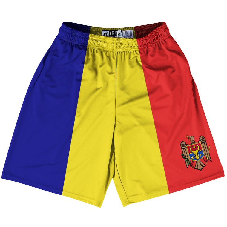 Moldova Country Flag Lacrosse Shorts - Blue & Yellow & Red