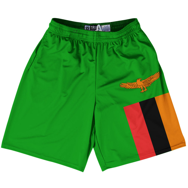 Zambia Country Flag Lacrosse Shorts - Green & Red & Black