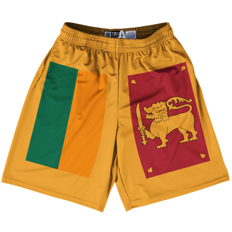 Sri Lanka Country Flag Lacrosse Shorts - Yellow & Maroon & Green