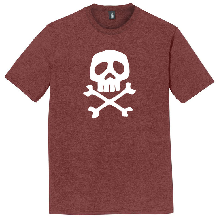 Skull and Crossed Bones Mens Tri-Blend DTG T-shirt - Maroon Frost