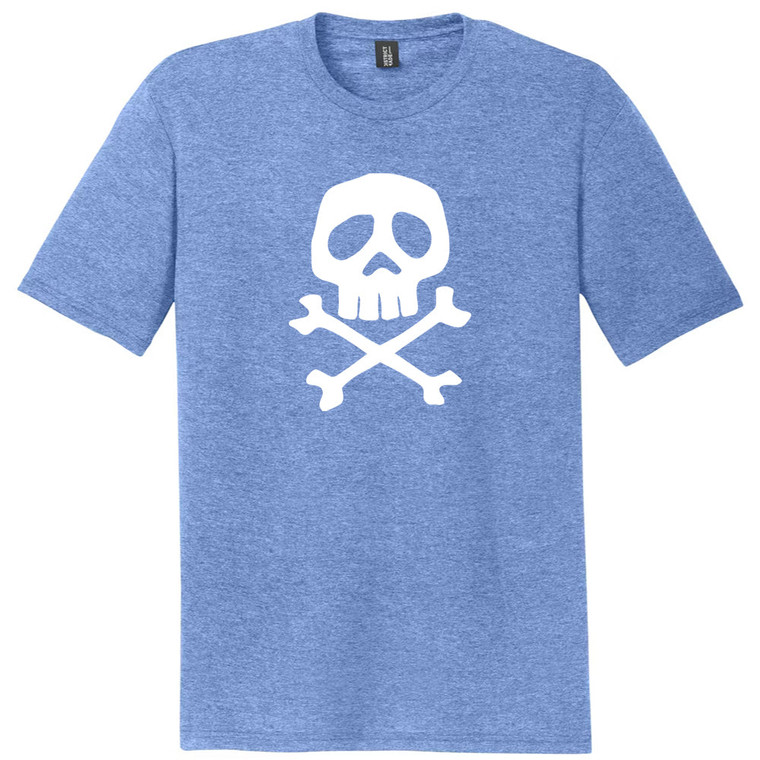 Skull and Crossed Bones Mens Tri-Blend DTG T-shirt - Denim Blue Frost
