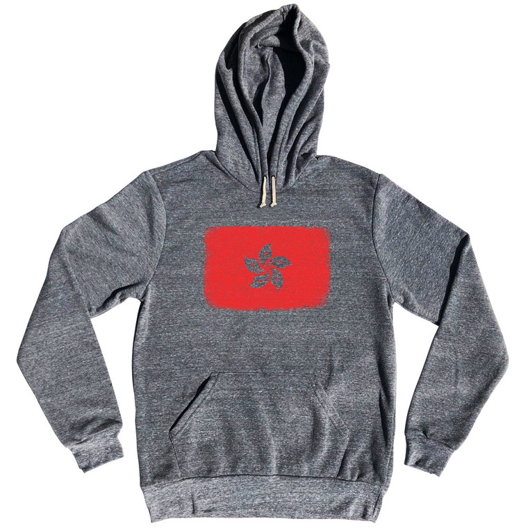 Hong Kong Country Flag Tri-Blend Hoodie - Athletic Grey