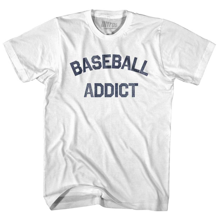 Baseball Addict Adult Cotton T-shirt-White