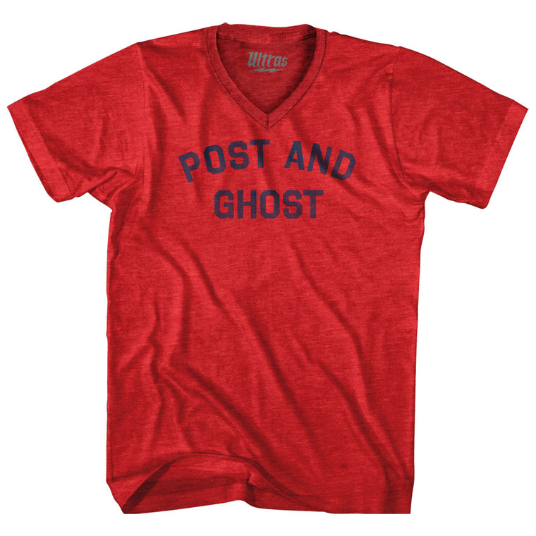 Post And Ghost Adult Tri-Blend V-neck T-shirt - Heather Red