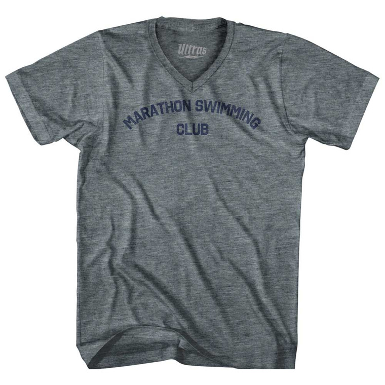 Marathon Swimming Club Adult Tri-Blend V-neck T-shirt Athletic Grey