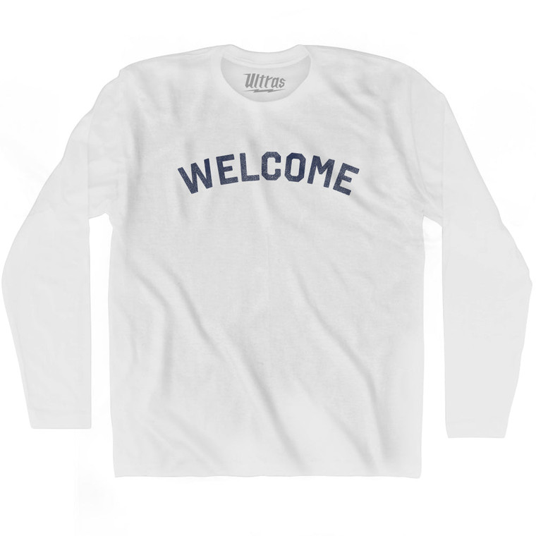 Welcome Adult Cotton Long Sleeve T-shirt - White