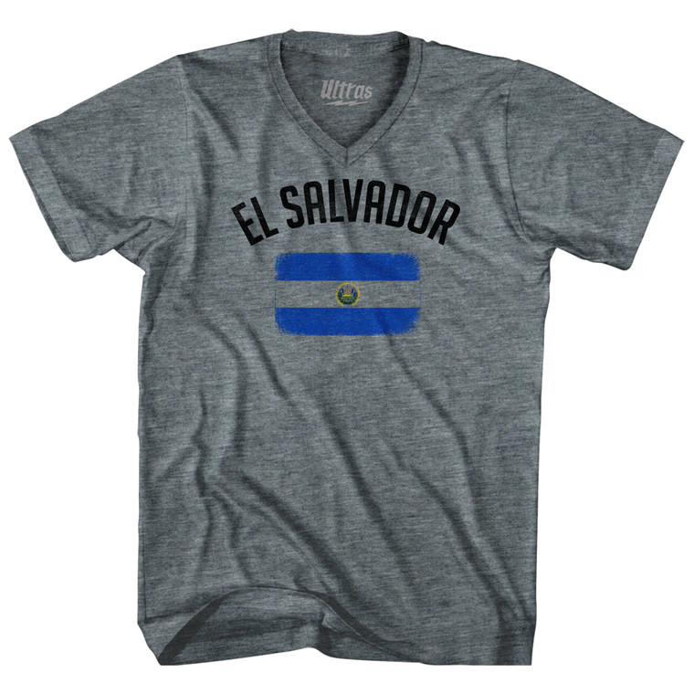 El Salvador Country Flag Heritage Adult Tri-Blend V-neck T-shirt - Athletic Grey