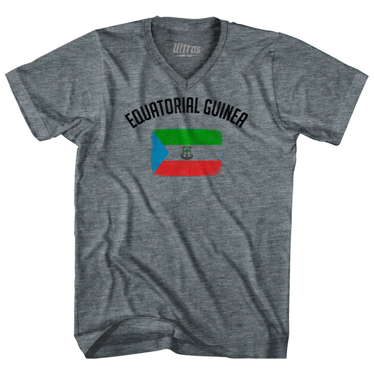 Equatorial Guinea Country Flag Heritage Adult Tri-Blend V-neck T-shirt - Athletic Grey