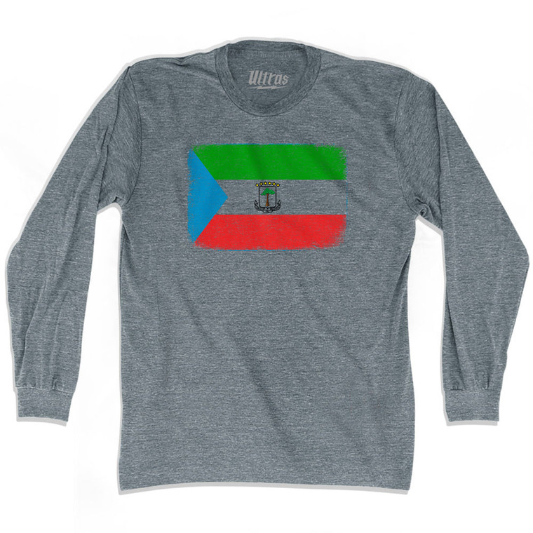 Equatorial Guinea Country Flag Adult Tri-Blend Long Sleeve T-shirt - Athletic Grey