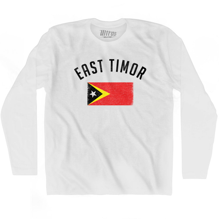 East Timor Country Flag Heritage Adult Cotton Long Sleeve T-shirt - White