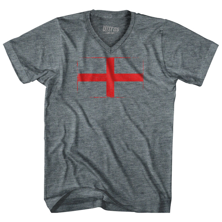 England Country Flag Tri-Blend V-neck Womens Junior Cut T-shirt - Athletic Grey