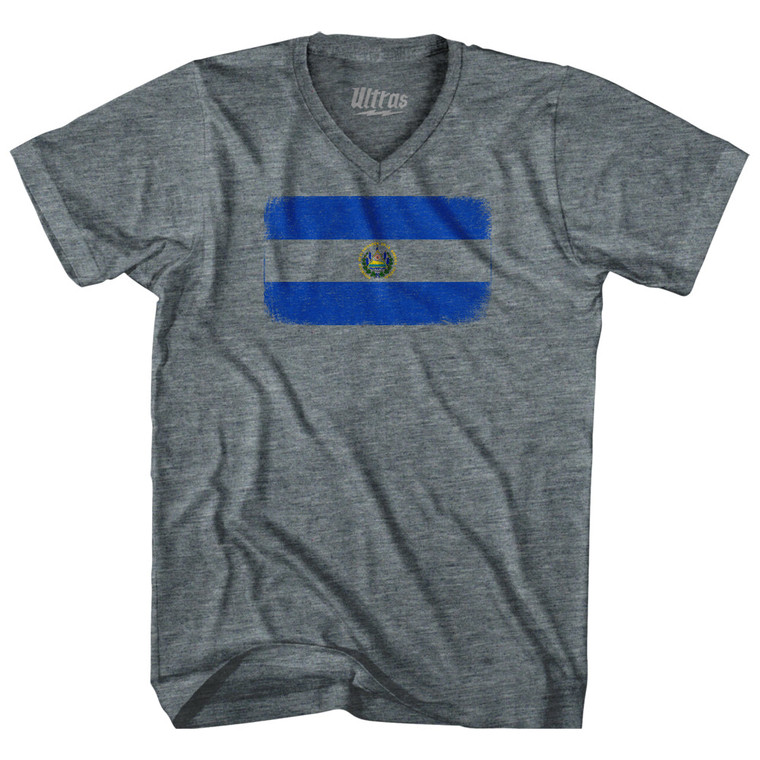 El Salvador Country Flag Adult Tri-Blend V-neck T-shirt - Athletic Grey