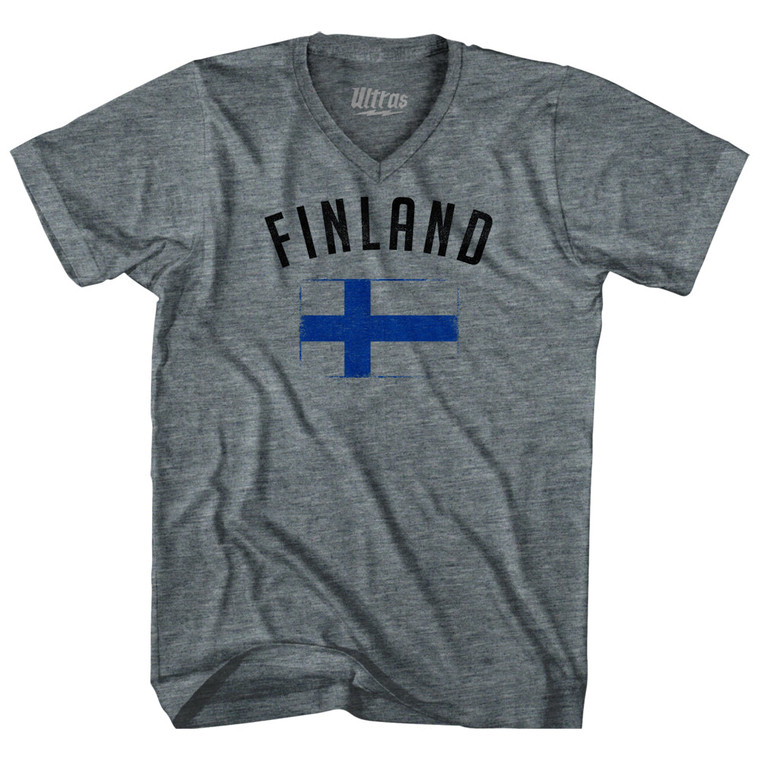 Finland Country Flag Heritage Tri-Blend V-neck Womens Junior Cut T-shirt - Athletic Grey