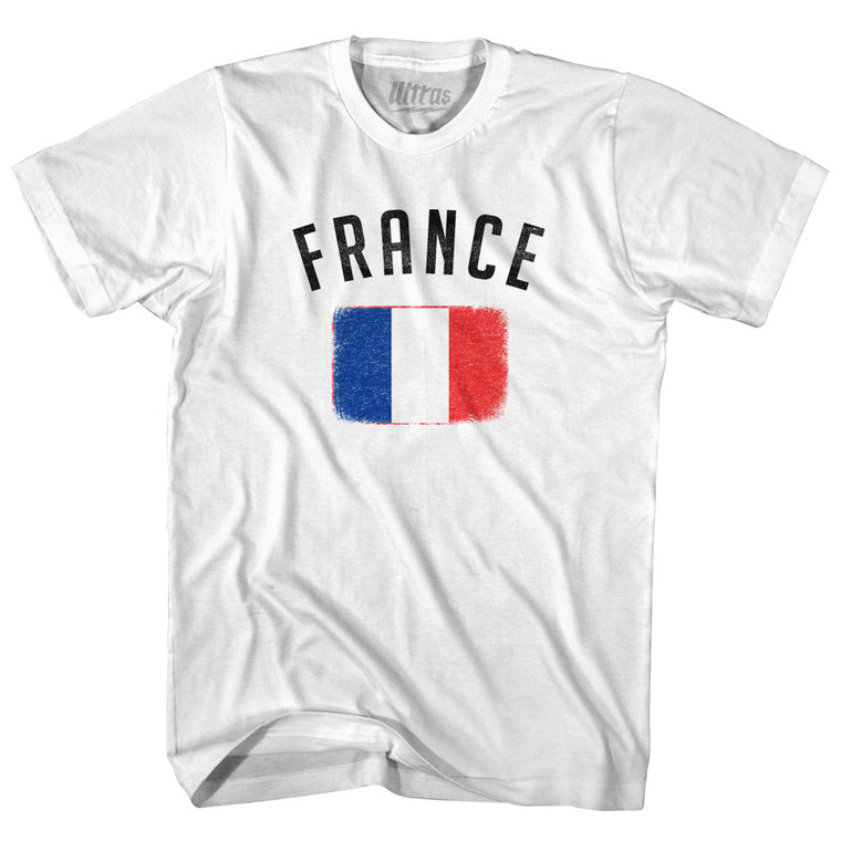 France Country Flag Heritage Womens Cotton Junior Cut T-Shirt - White