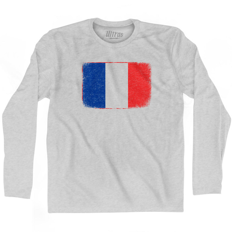 France Country Flag Adult Cotton Long Sleeve T-shirt - Grey Heather