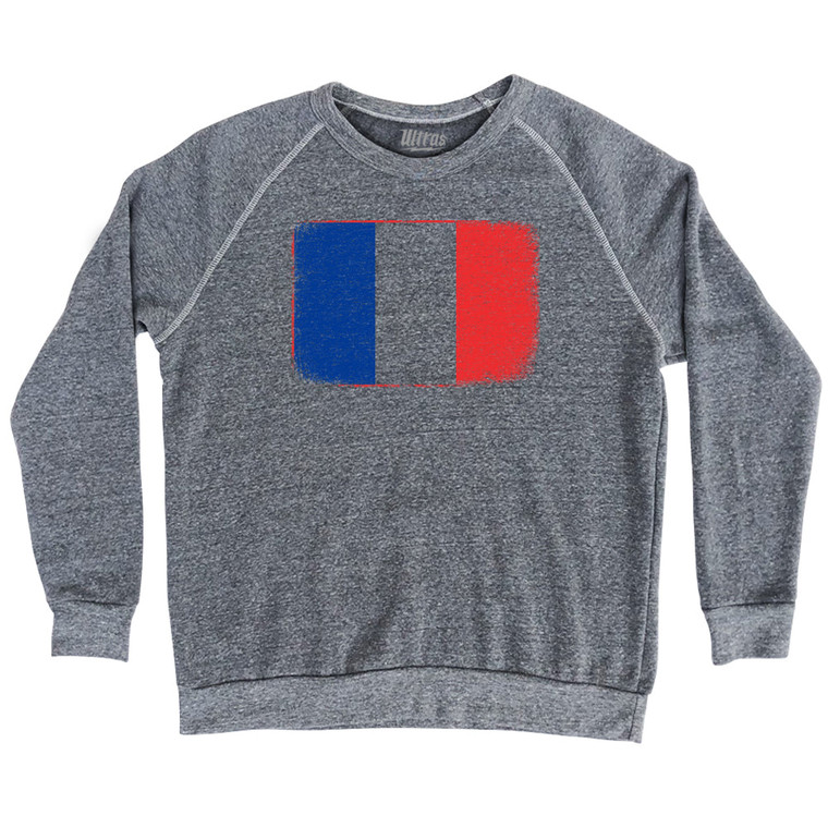 France Country Flag Adult Tri-Blend Sweatshirt - Athletic Grey