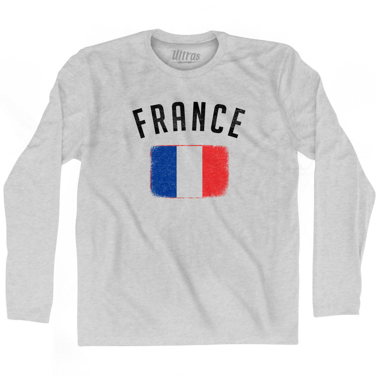 France Country Flag Heritage Adult Cotton Long Sleeve T-shirt - Grey Heather