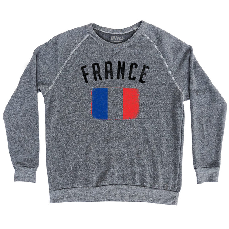 France Country Flag Heritage Adult Tri-Blend Sweatshirt - Athletic Grey