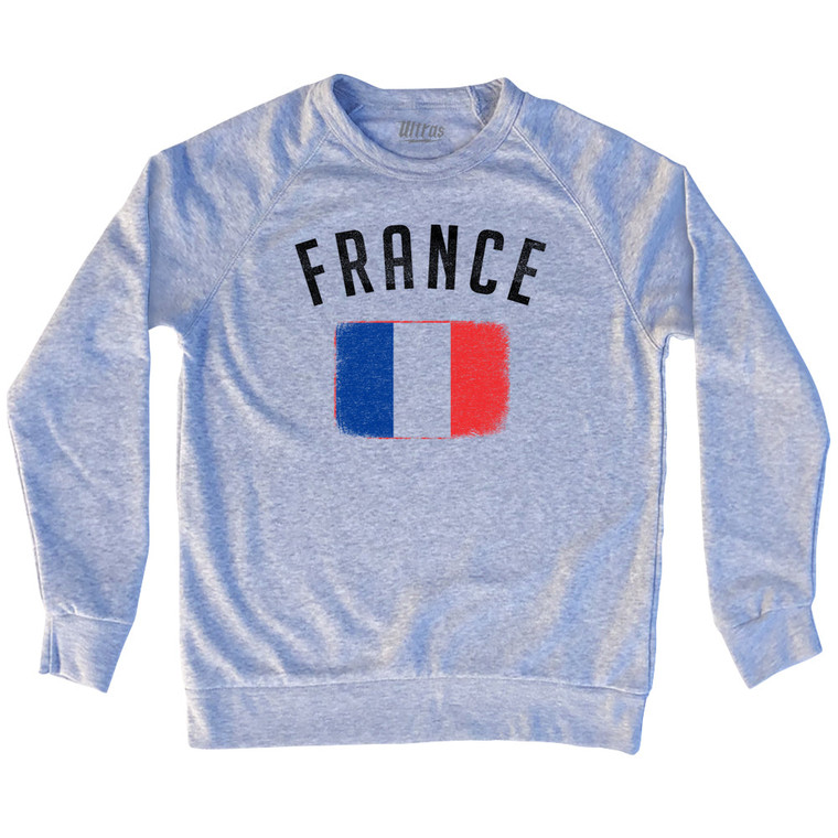 France Country Flag Heritage Adult Tri-Blend Sweatshirt - Heather Grey