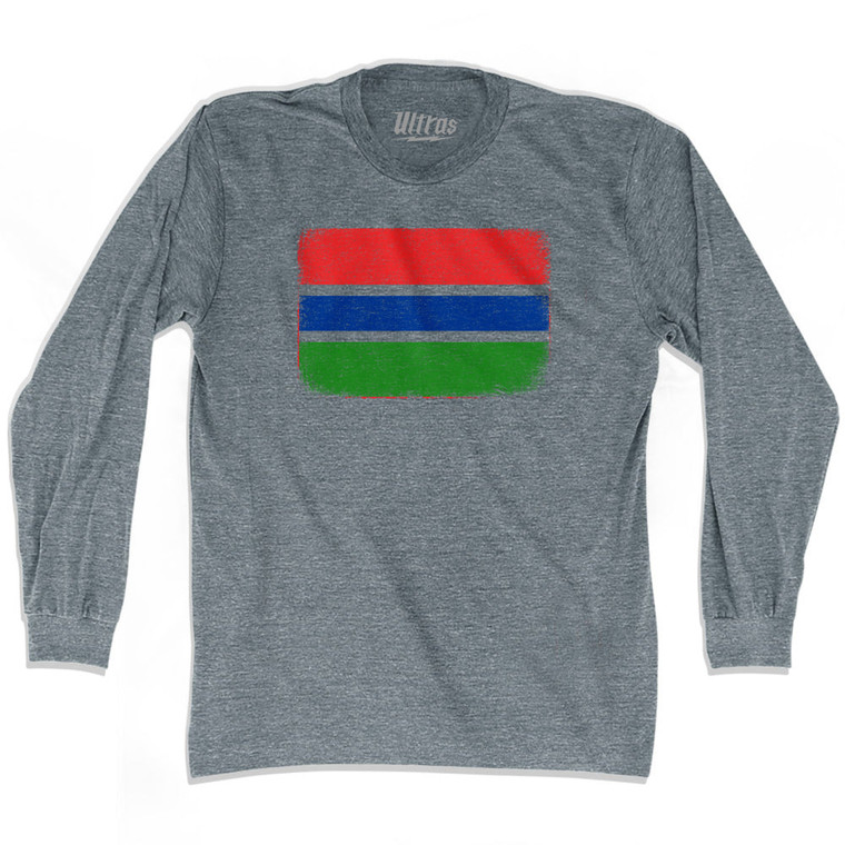 Gambia Country Flag Adult Tri-Blend Long Sleeve T-shirt - Athletic Grey