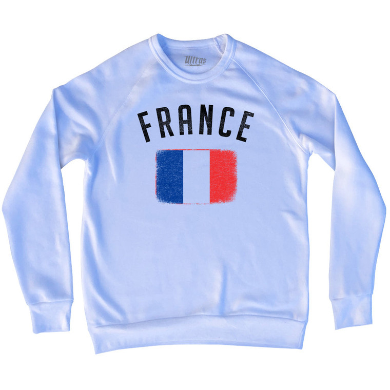 France Country Flag Heritage Adult Tri-Blend Sweatshirt - White