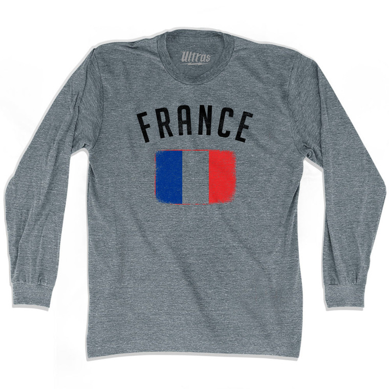 France Country Flag Heritage Adult Tri-Blend Long Sleeve T-shirt - Athletic Grey