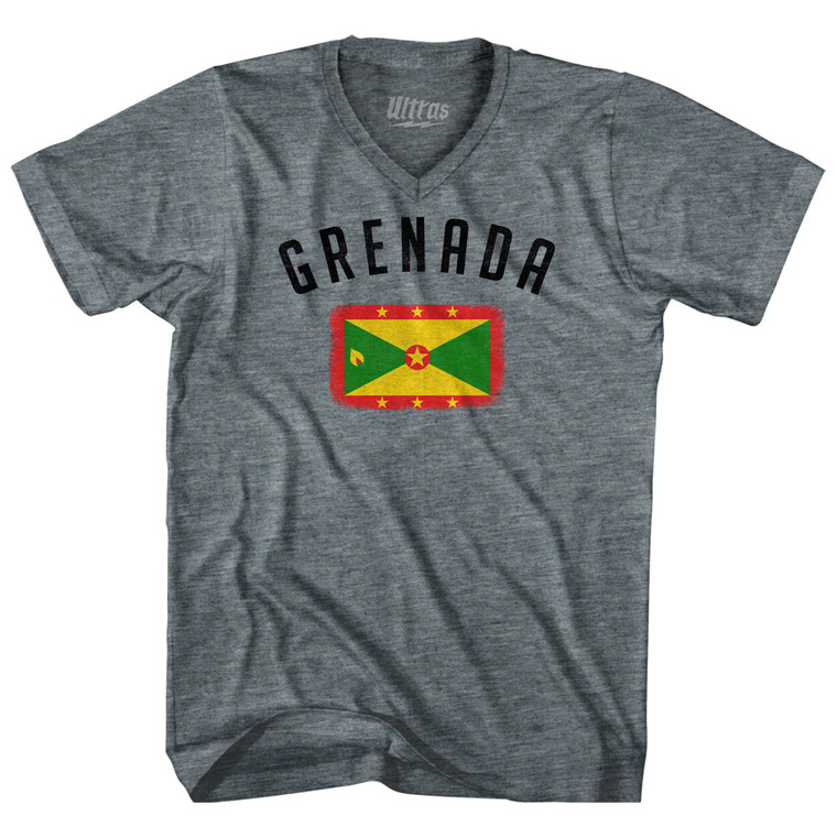 Grenada Country Flag Heritage Tri-Blend V-neck Womens Junior Cut T-shirt - Athletic Grey
