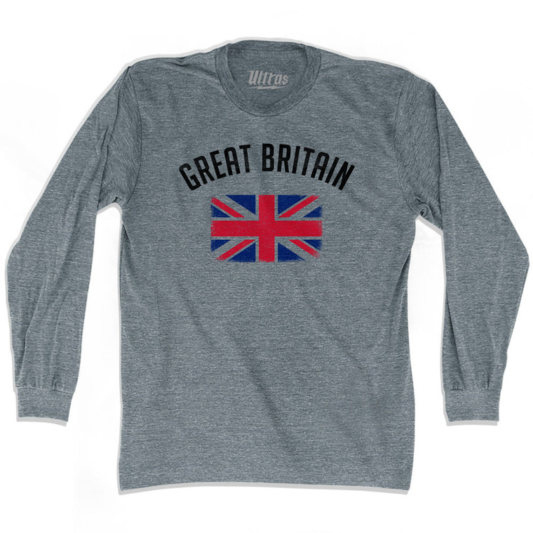 Great Britain Country Flag Heritage Adult Tri-Blend Long Sleeve T-shirt - Athletic Grey