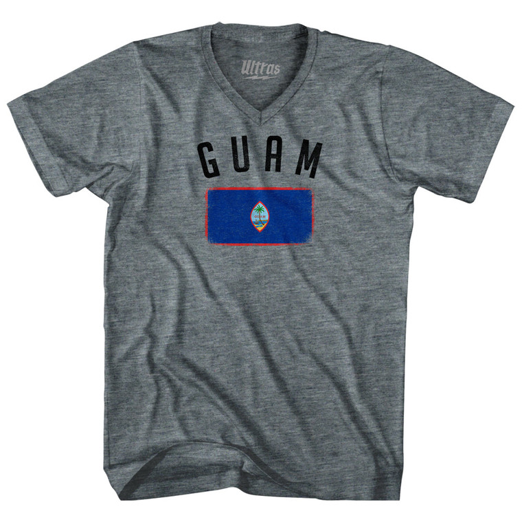Guam Country Flag Heritage Tri-Blend V-neck Womens Junior Cut T-shirt - Athletic Grey