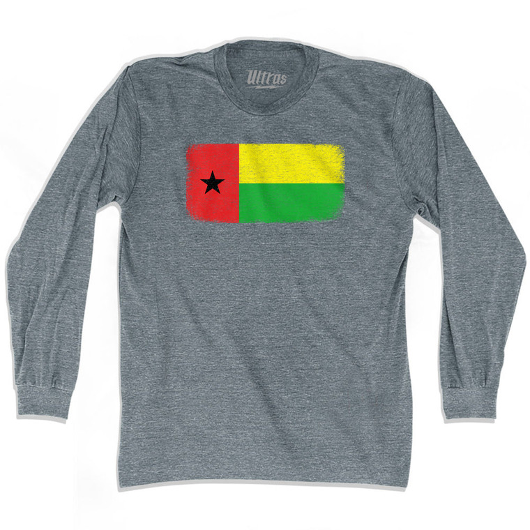 Guinea Bissau Country Flag Adult Tri-Blend Long Sleeve T-shirt - Athletic Grey