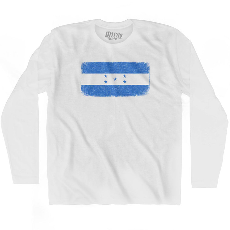 Honduras Country Flag Adult Cotton Long Sleeve T-shirt - White