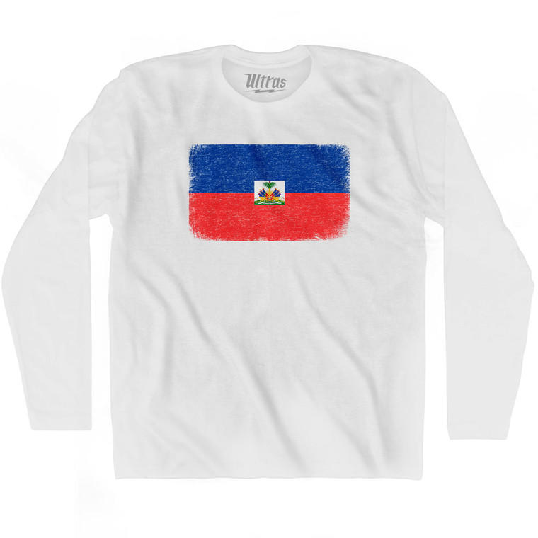 Haiti Country Flag Adult Cotton Long Sleeve T-shirt - White