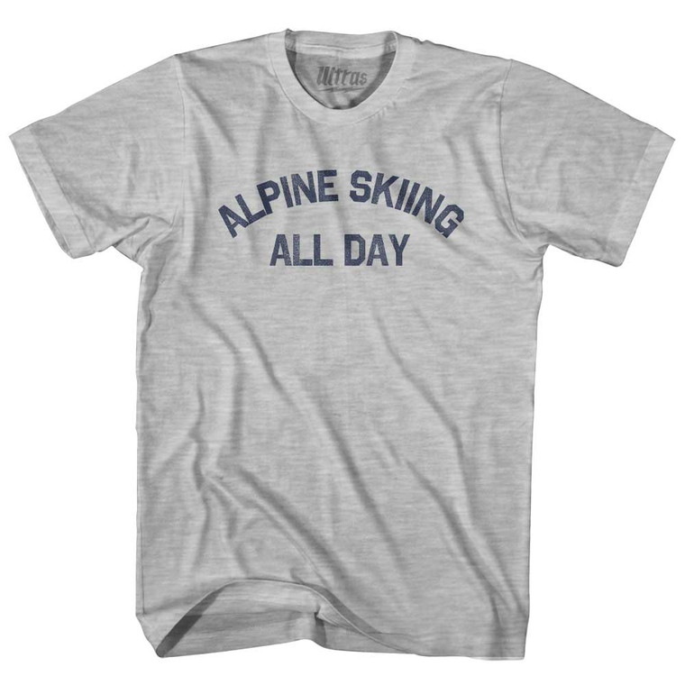 Alpine Skiing All Day Adult Cotton T-shirt - Grey Heather