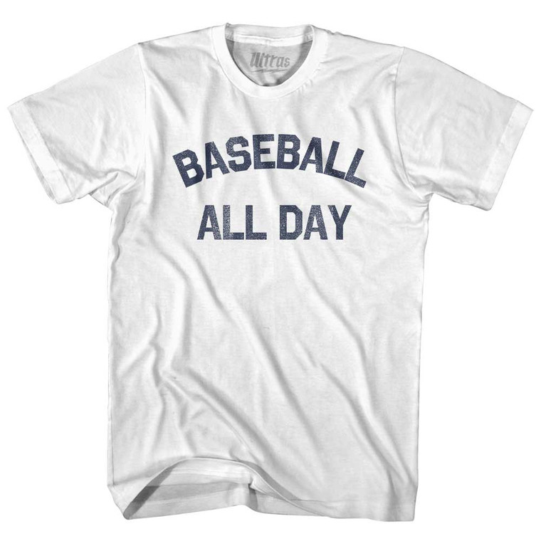 Baseball All Day Adult Cotton T-shirt - White