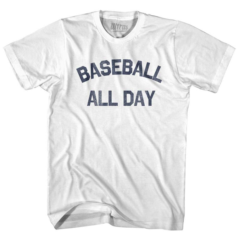 Baseball All Day Womens Cotton Junior Cut T-Shirt - White