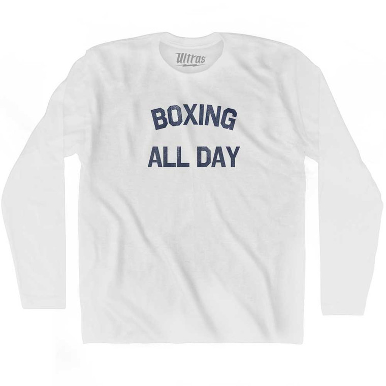 Boxing All Day Adult Cotton Long Sleeve T-shirt - White